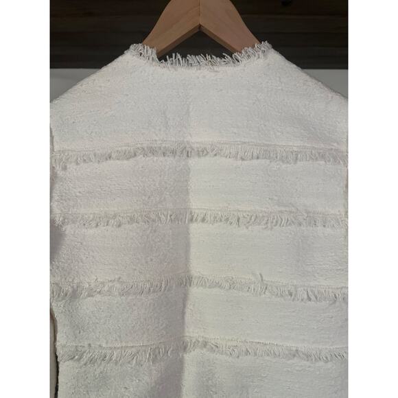 Rebecca Taylor Tweed Fringe Crop Zip Blazer White Sz 2 - Picture 6 of 7